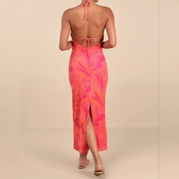 Lulus Camadi Hot Pink Animal Print Mesh Backless Midi Dress, Size XS - Picture 6 of 13